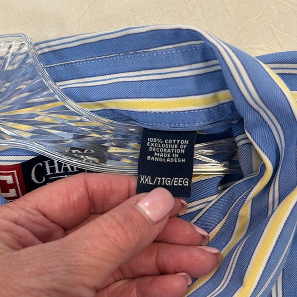 Men’s L/S Ċhaps Button down in XXL Tall. Blue/yellow stripe. Front pocket. - Picture 7 of 8